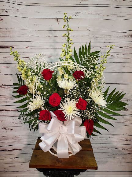 Red And White Sympathy Basket Flower Delivery Sympathy Basket Flower
