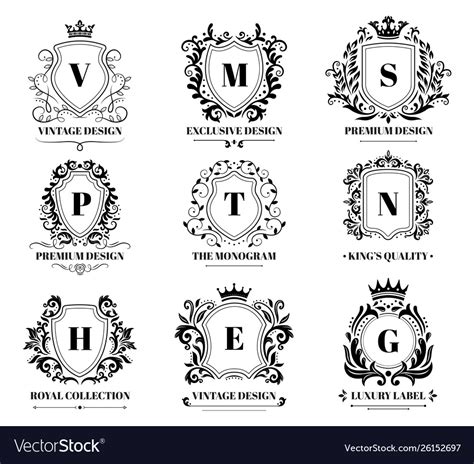 Royal Shields Badges Vintage Ornament Luxury Logo Vector Image