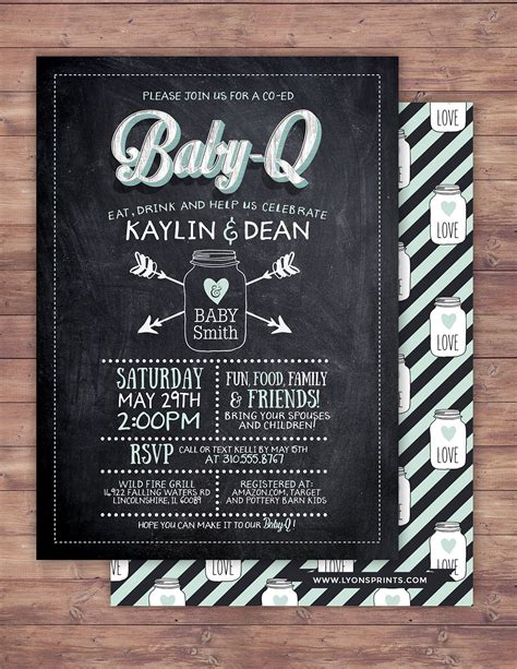 Chalkboard, rustic, BOHO, BabyQ invitation, couples, co-ed Baby Shower BBQ invitation - babyq 