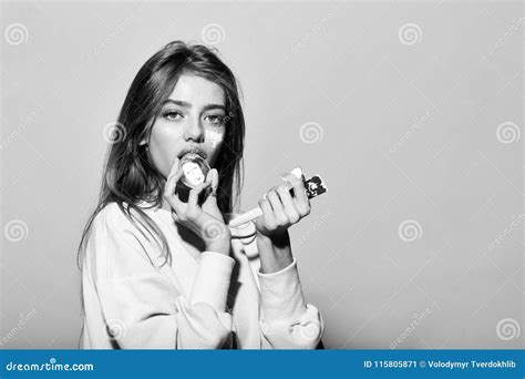 Pretty Girl Putting Facial Cream Or Mask On Face Stock Image Image Of Erotic Blond 115805871