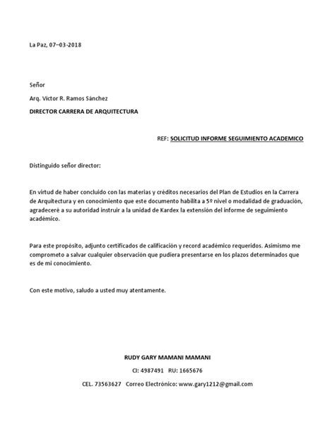 Carta Solicitud De Informe Academico Pdf