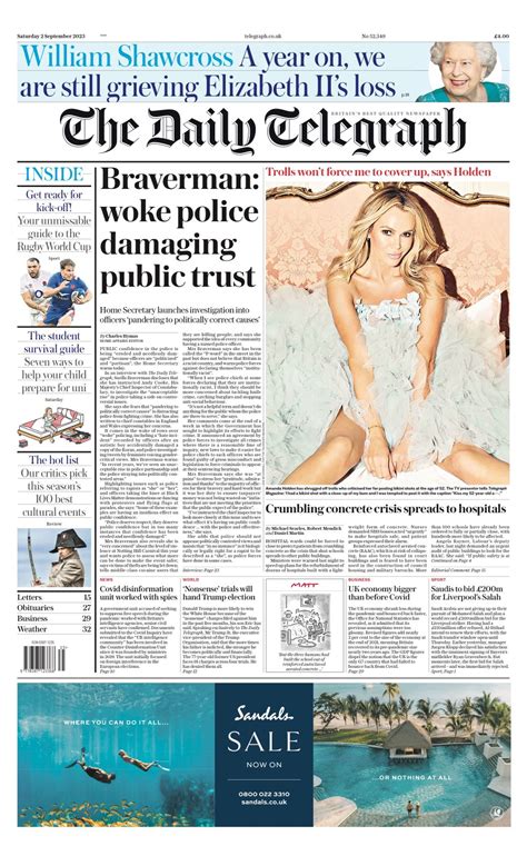 Daily Telegraph Front Page 2nd Of September 2023 Tomorrow S Papers Today