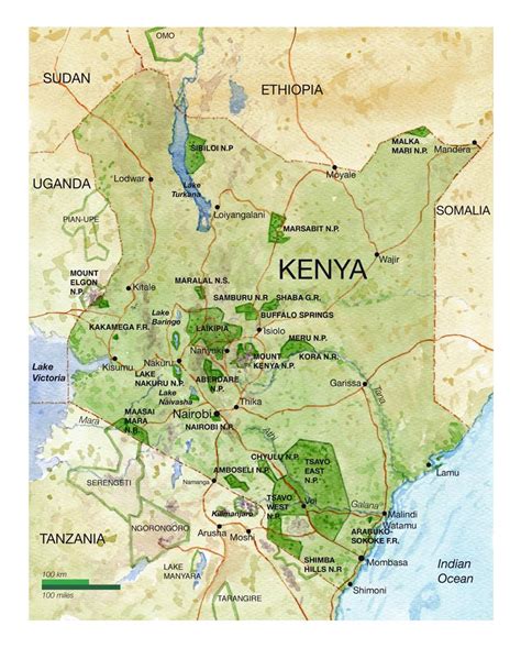 Detailed National Parks Map Of Kenya Kenya Africa Mapsland Maps