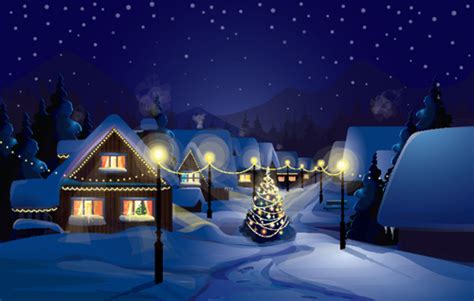 Set Of Christmas Night Landscapes Elements Vector Vectors Graphic Art