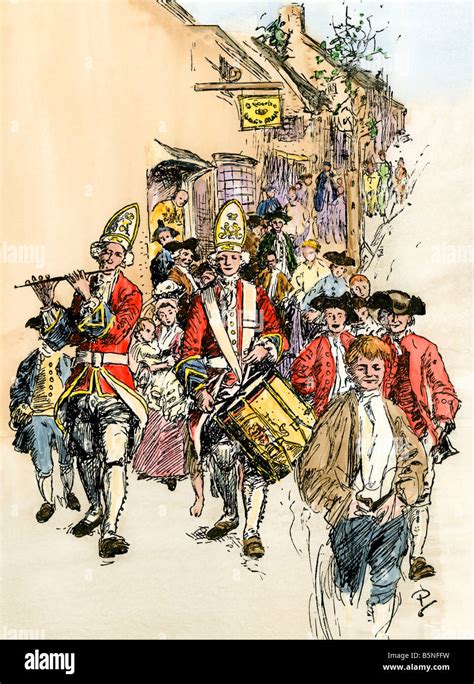 British Redcoats In An American Colonial City Before The Stock Photo