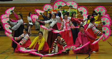 Students At Foothill High School Performing A Korean Fan Dance For The