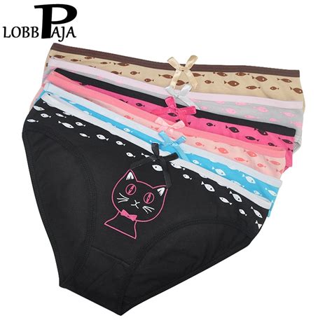 Lobbpaja Lot 6 Pcs Woman Underwear Women Cotton Sexy Panties Cute Cat