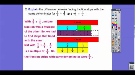 The new fraction will use the same original denominator, so all you have to worry about is adding the numbers above the line. Addition with Unlike Denominators - Lesson 6.1 - YouTube