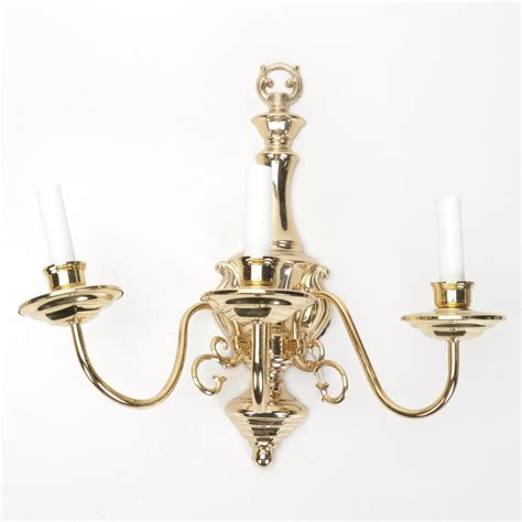 Regency Style Lacquered Brass Scroll Three Arm Candlestick Wall Sconces