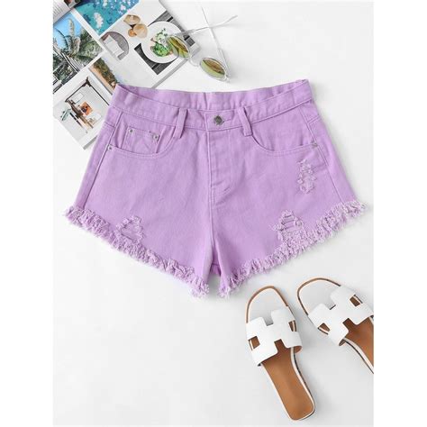 Frayed Hem Ripped Denim Shorts Purple Ripped Denim Ripped Denim Shorts Denim Shorts