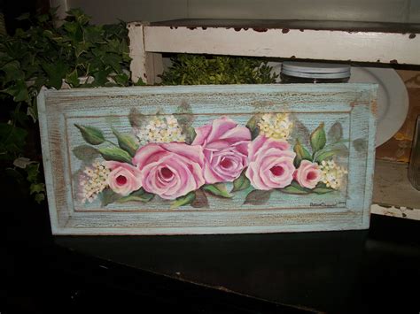 shabby-chic-pink-roses-painting,-hp-roses-wall-decor,-pink-roses-decor,-roses-painting,-country