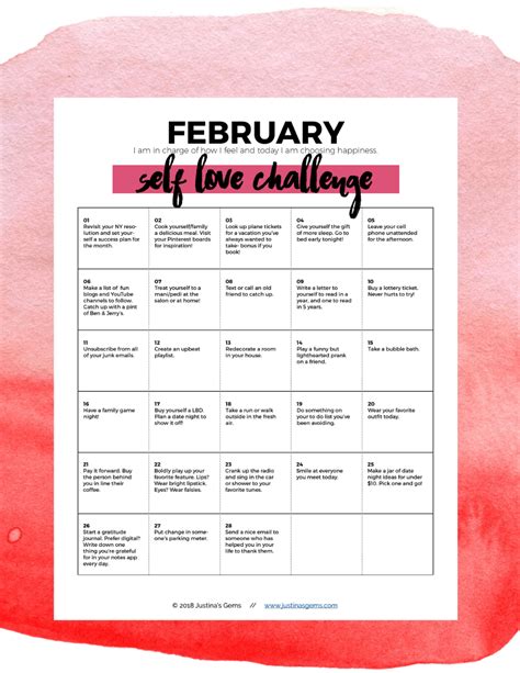 February Challenge Love Challenge Challenge Accepted Care Calendar