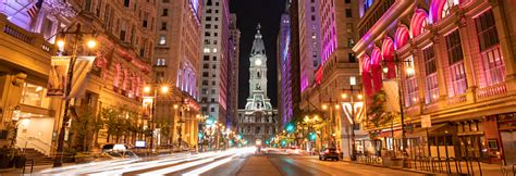 Philadelphia City Hall And Clock Tower Panorama On Broad Street At