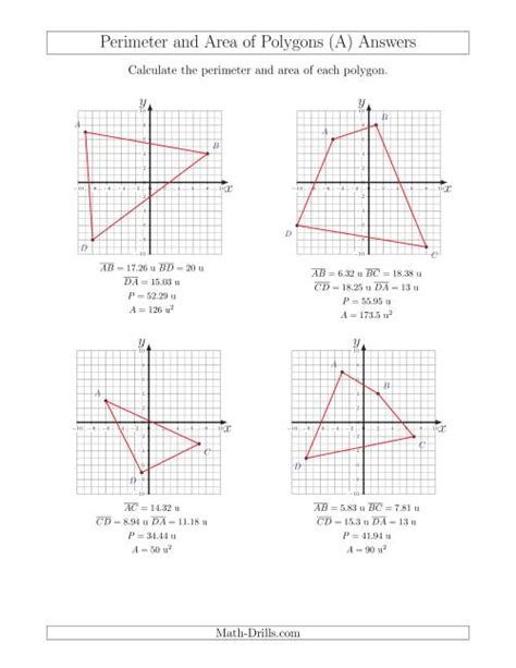 Perimeter And Area Of Polygons On Coordinate Planes A