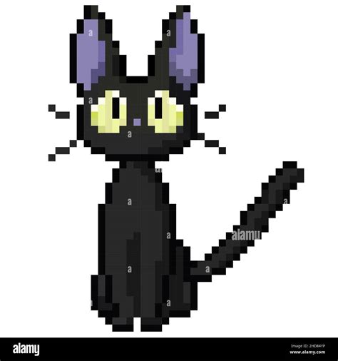 Cute Kitten Domestic Pet Pixel Art Isolated Vector Illustration Stock