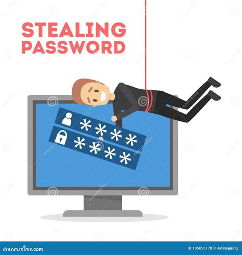 Thief Steal Personal Data With Password Cyber Crime Stock Vector Illustration Of Male