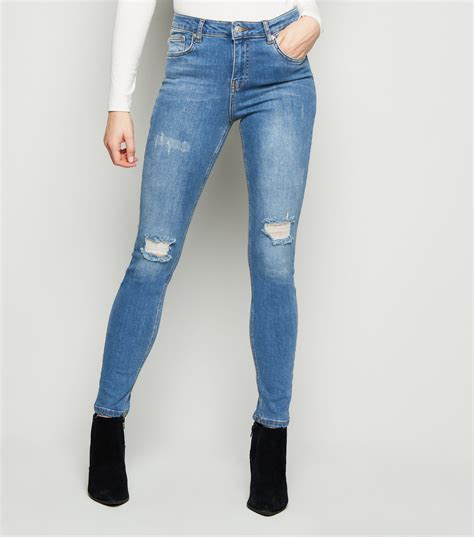 Women S Blue Skinny Mid Rise Ripped Denim Jeans Aa Sourcing Ltd