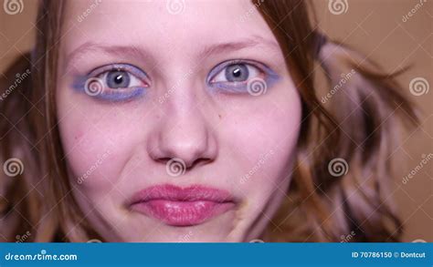 Psycho Teen Girl With A Dirty Makeup Close Up 4k Uhd Stock Footage