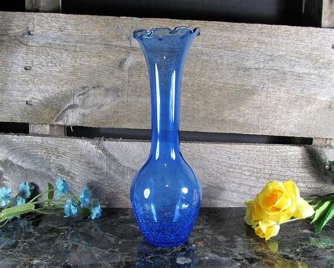 Blue Crackle Glass Handcrafted Recycled Glass Vase Cut Flower Vase Bud Vase Crackleglass Vases