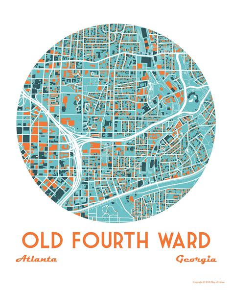 Old Fourth Ward Atlanta Neighborhood Ga Map Moving Away Etsy