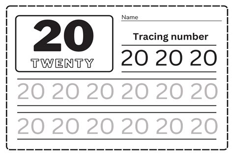 Number Twenty Tracing Practice Worksheet For Kids Learning To Count And