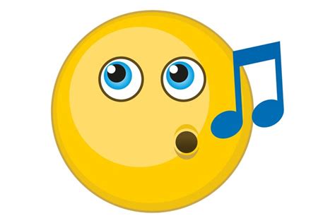 Singing Yellow Face Cartoon Round Emoji With Music Note