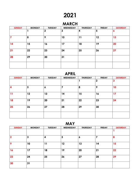 Calendar For March April May 2021 Free Calendarsu