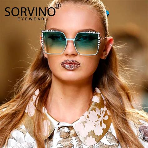 Sorvino Oversized Pink Rhinestone Square Sunglasses 2018 Women Brand