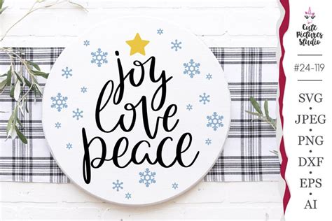 Joy Love Peace Christmas Door Hanger Custom Wood Sign Svg