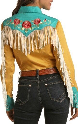 Womens Retro Fringe Long Sleeve Snap Shirt Rock And Roll Denim