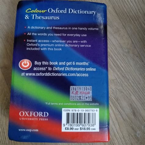 Colour Oxford Dictionary And Thesaurus Hobbies And Toys Books And Magazines