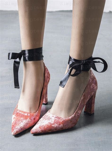 Lace Up Pink Velvet High Heels For Women - Accessories - US$ 32.69 ...