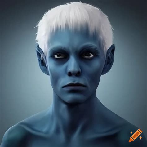 Realistic Photo Of Blue Skinned Humanoid Alien Man With Pointed Ears