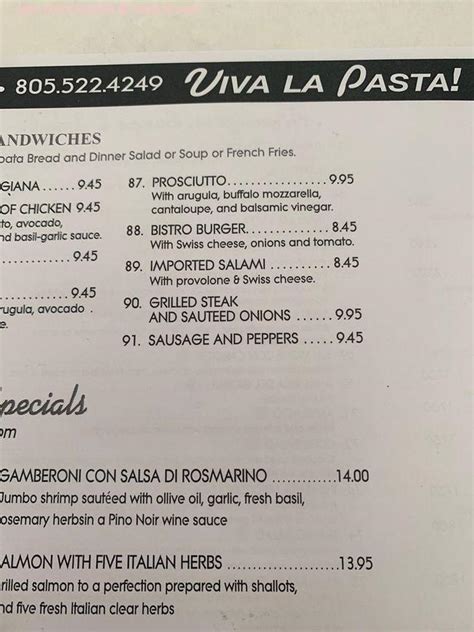 Online Menu Of Viva La Pasta Restaurant Simi Valley California 93065