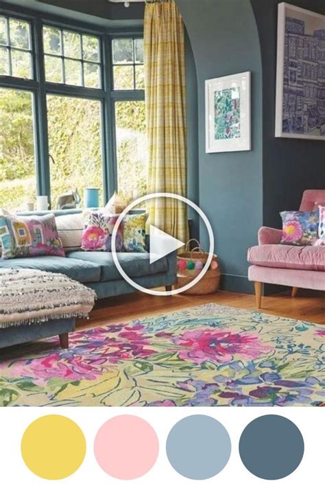 Pink Yellow And Blue Bright Interior Design Home Colour Scheme