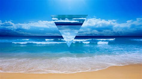 Blue Sea And Brown Shore Geometry Triangle Shapes Hd Wallpaper