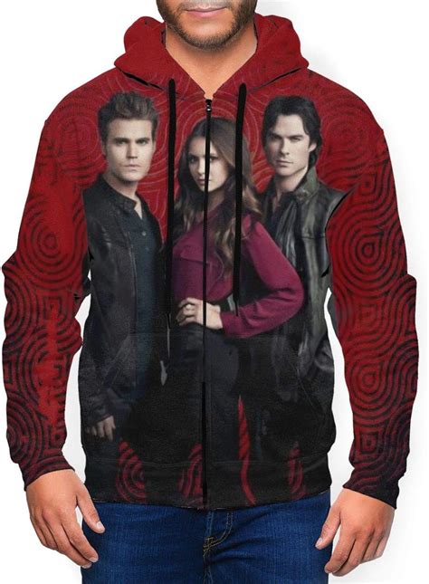 Vampire Diaries Mens Zip Hoodie With Front Pocket Sweatshirts 3d Print