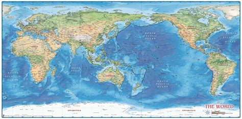 World Map Physical Pacific Centered Maps And Wall Maps South America