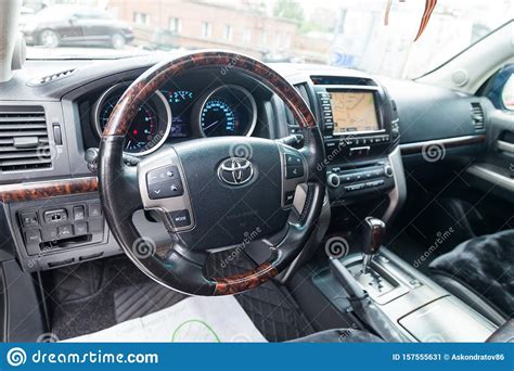 View To The Interior Of Toyota Land Cruiser 200 With Dashboard Clock