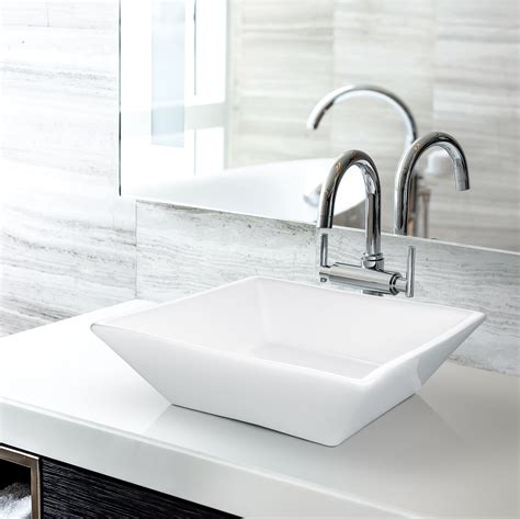Miligore 16 X 16 Beveled Square White Ceramic Vessel Sink Modern