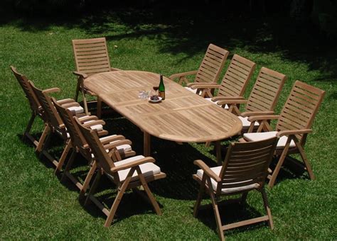 Teak Dining Set10 Seater 11 Pc 117 Oval Table And 10 Ashley