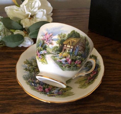 Royal Vale Teacup Country Cottage Footed Cup And Saucer Etsy Tea