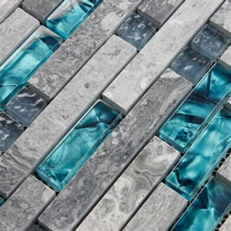 Gray And Teal Backsplash Tile Striped Marble And Glass Mosaic Wall Tiles