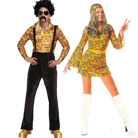 Retro Disco Groovy Hippy Costume Couples Hippie Fancy Dress 60s 70s Flower Flare Ebay