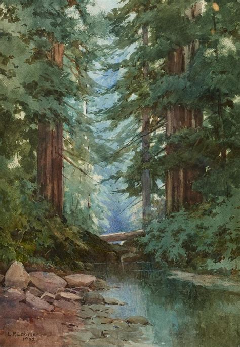 Redwoods Creek Watercolor 1902 L P Latimer Watercolor Landscape