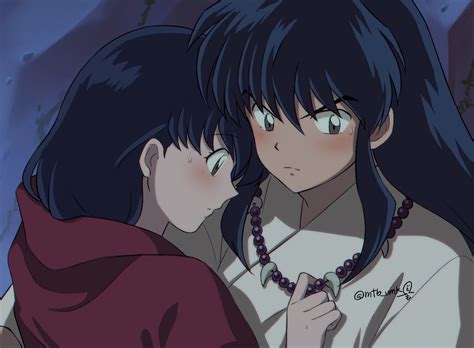 Human Inuyasha Protecting Kagome In His Arms In Their Embrace Anime