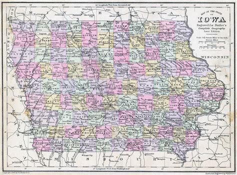 Laminated Map Large Detailed Old Administrative Map Of Iowa State