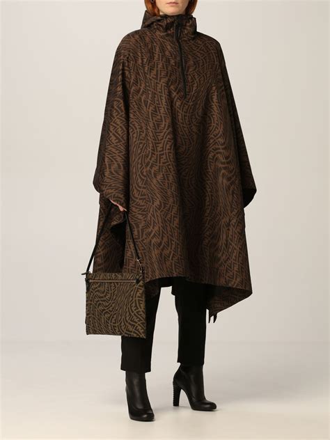 Fendi Hooded Cape With All Over Ff Vertigo Logo Brown Cape Fendi