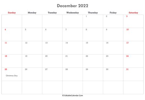 Editable December 2022 Calendar Customize And Print