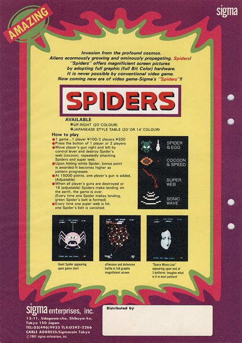 Spiders Sigma Video Game 1981 Japan The Arcade Flyer Archive